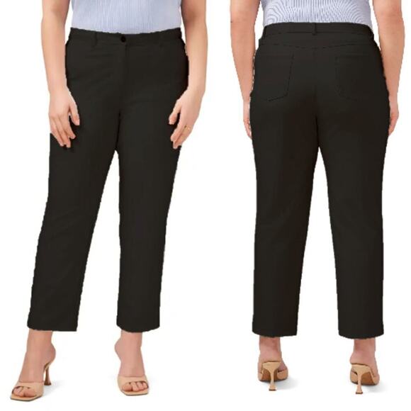 Halogen Faux Leather Pants High Rise Straight Leg Slightly Cropped Black Size 16 - Picture 1 of 6